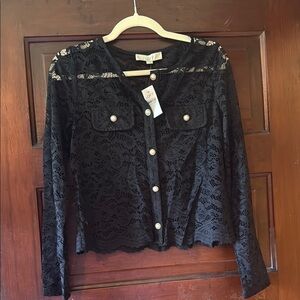 LOFT Black Lace Long Sleeve Blouse